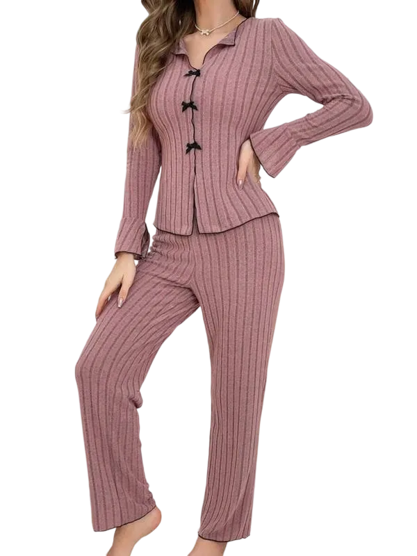 Women's two-piece loungewear set with ruffled top and pants