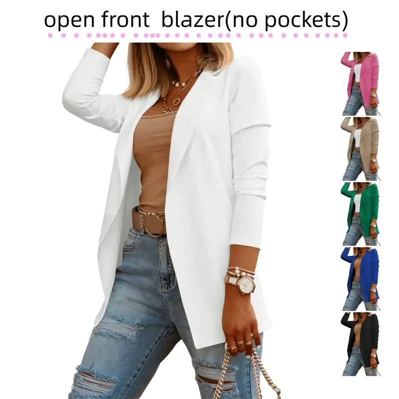 Womens Casual Long Sleeve Blazers Solid Color Knit Blazer Work Office Open Front/Button Down Blazer Jacket
