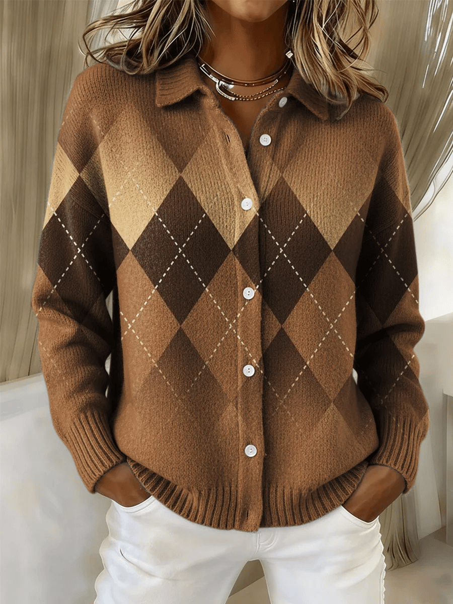 Women's Vintage Western Check Print Sweater