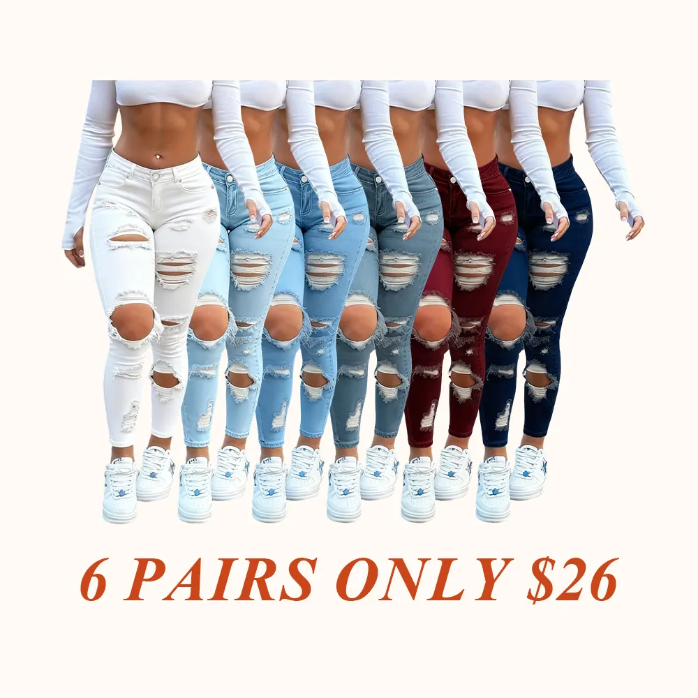 Women's High Waist Ripped Skinny Jeans with Butt Lifting Design, Elastic Denim for Valentine's Day Fashion