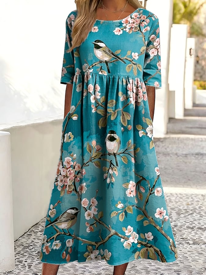 Women's Vintage Floral Art Print Dress- Fast Shipping