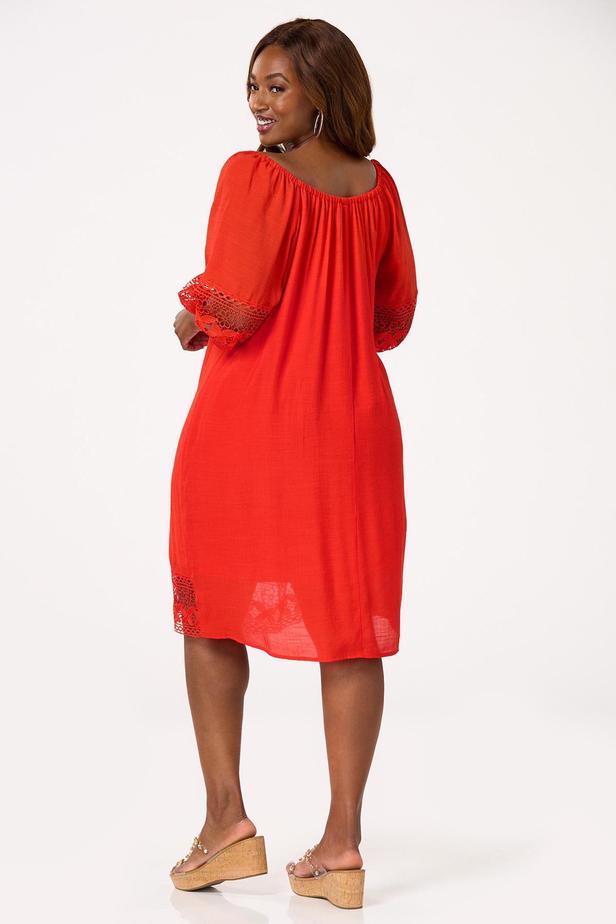 Plus Size Crepe Lace Trim Swing Dress