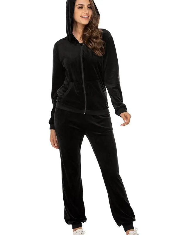 Women's Casual Velour Tracksuit Set Full Zipper Hoodie