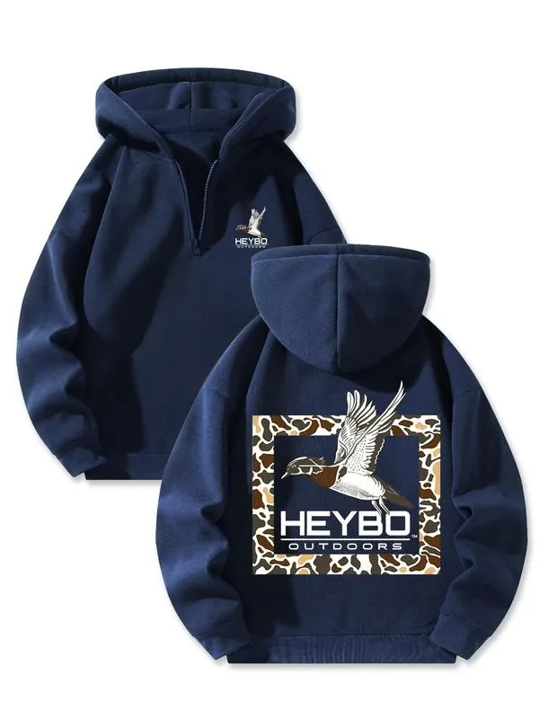 Fleece Lined Hooded Long Sleeve Half Zip Men's Sweatshirt