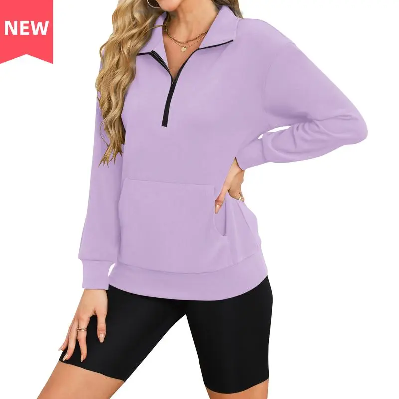 Women's Half Zip Sweatshirt Hoodless Hoodie Stand Collar Fleece Longsleeve Oversized