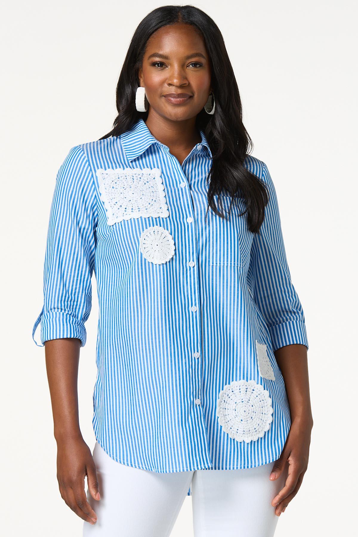 Stripe Crochet Medallion Shirt