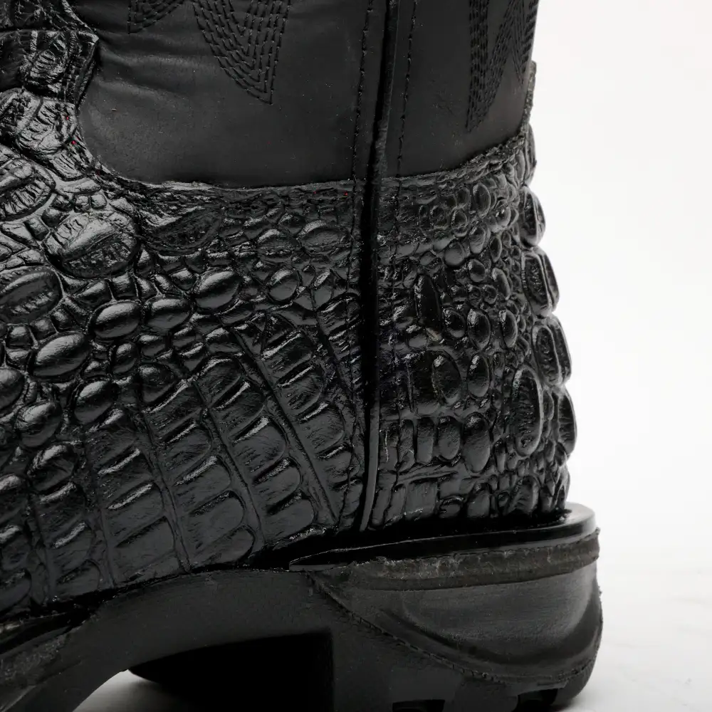 Black Caiman Hornback Leather Boots With 3D Lightweight Sole - Composite Toe