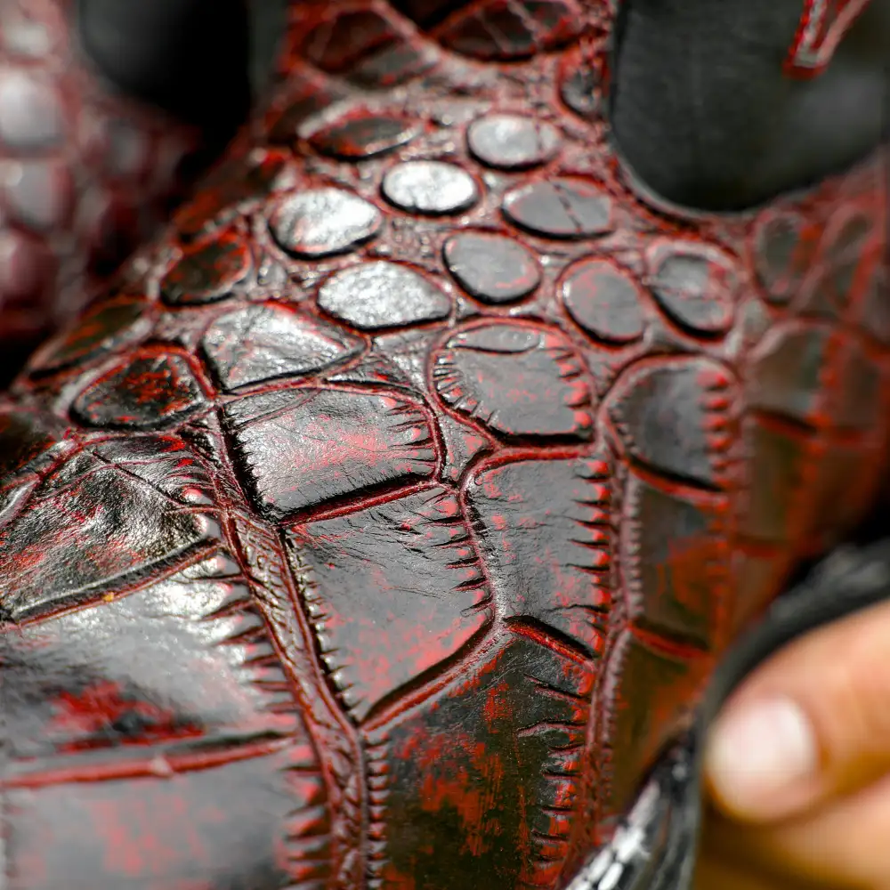 Black Cherry Caiman Belly Leather Boots With 3D Lightweight Sole - Composite Toe