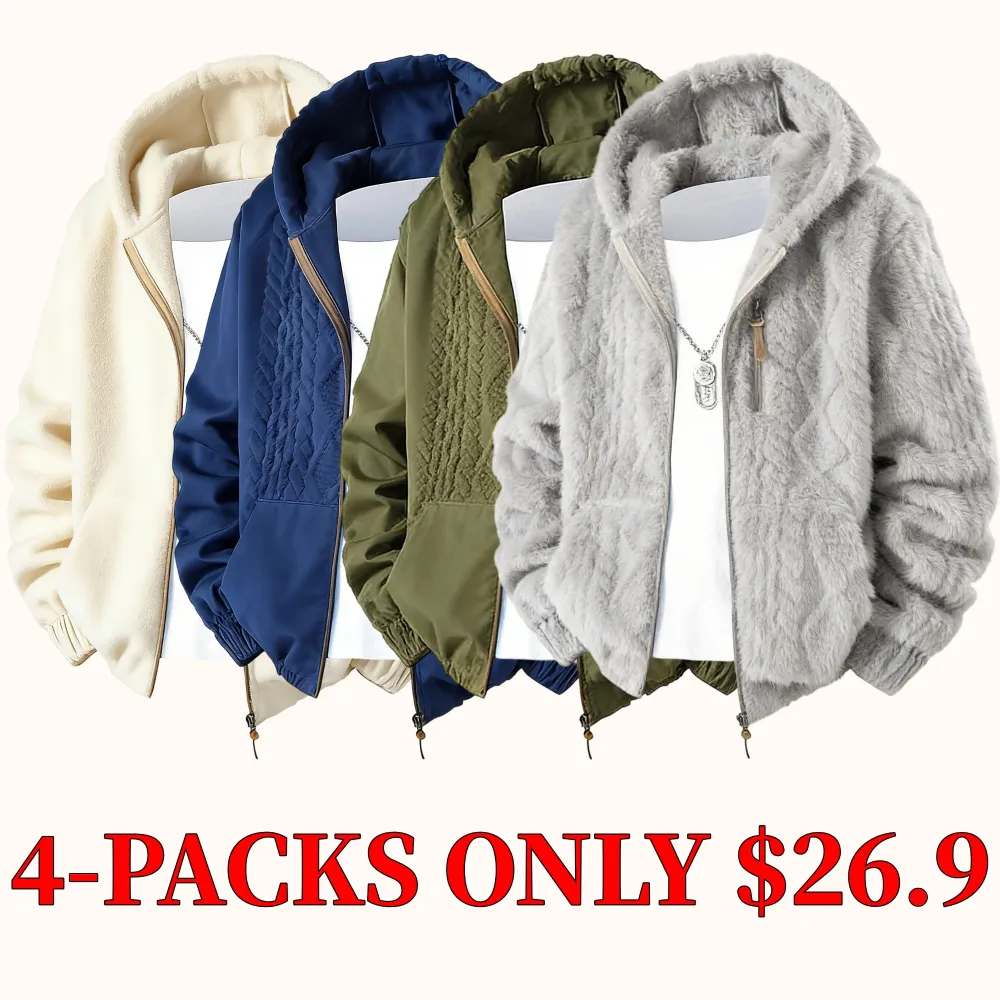 Men's warm faux shearling hooded jacket