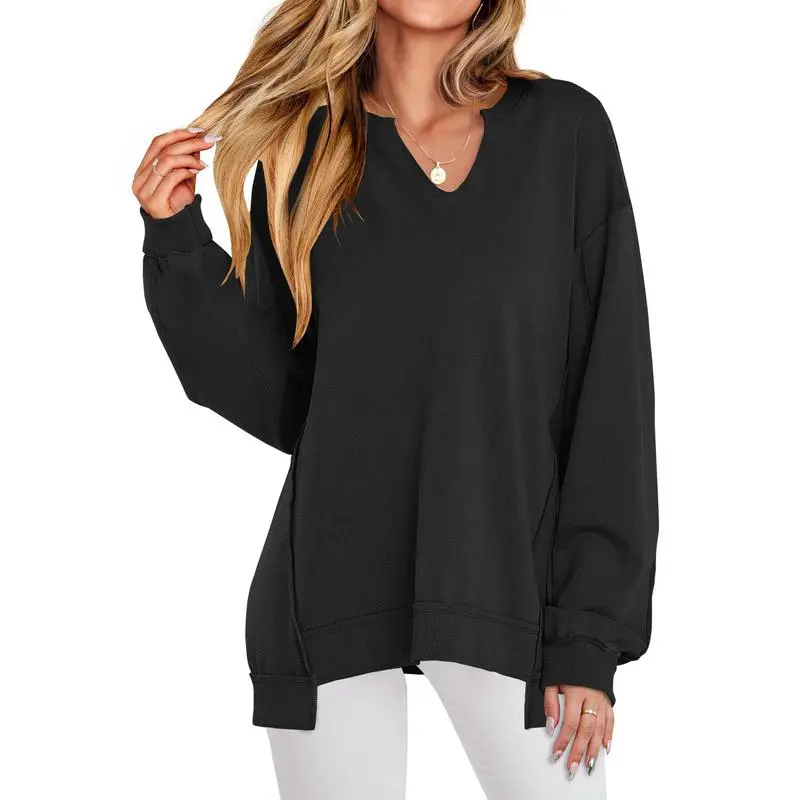 Womens Oversized Sweatshirt V Neck Long Sleeve