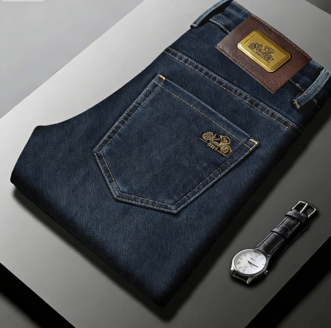 Spring New Men's 100% Pure Cotton Straight - Leg Jeans