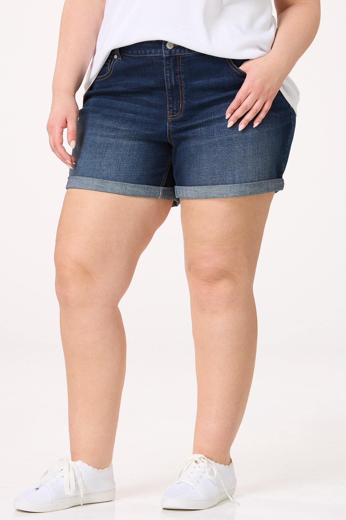 Plus Size Rolled Denim Shorts