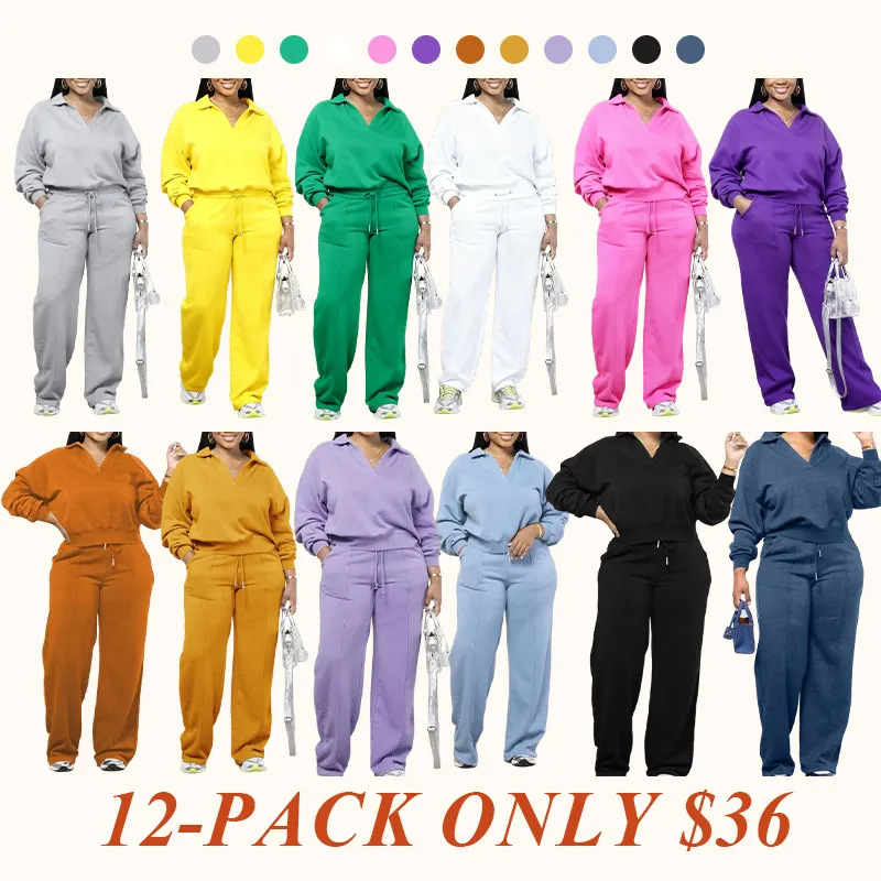 Women's Solid Long Sleeve Sweatshirt and Drawstring Waist Pants Set