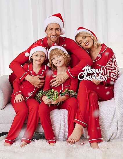 Family Matching Pajamas Long Sleeve Button Down Pj Set Festival Party Sleepwear