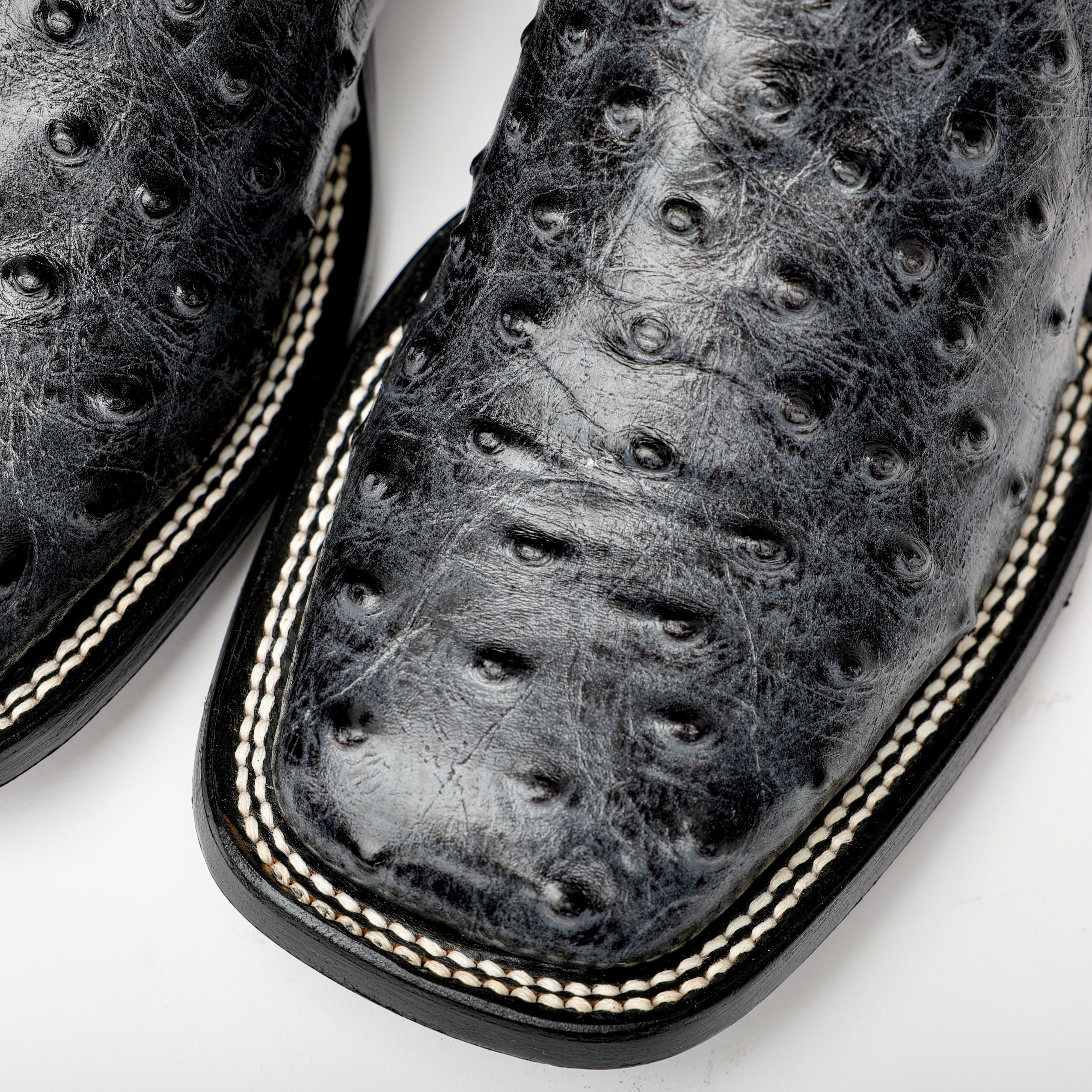 Grey Ostrich Leather Boots - Square Toe