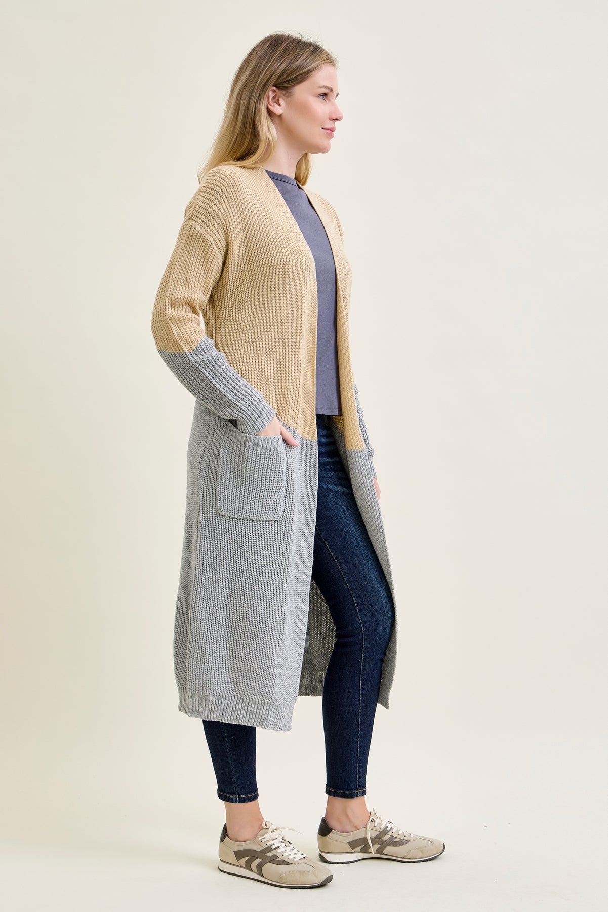 Long Duster Cardigan Beige Sweater