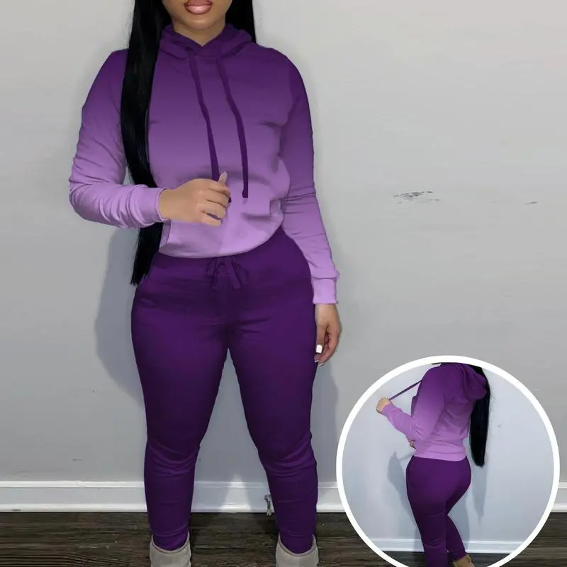 Women's Solid Drawstring Hoodie & Pocket Sweatpants Two-piece Set