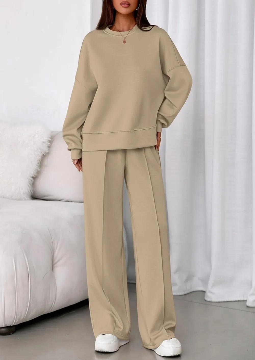 2 Piece Sets For Women Fall Trendy Long Sleeve Sweatshirt Wide Leg Pants Loungewear Set