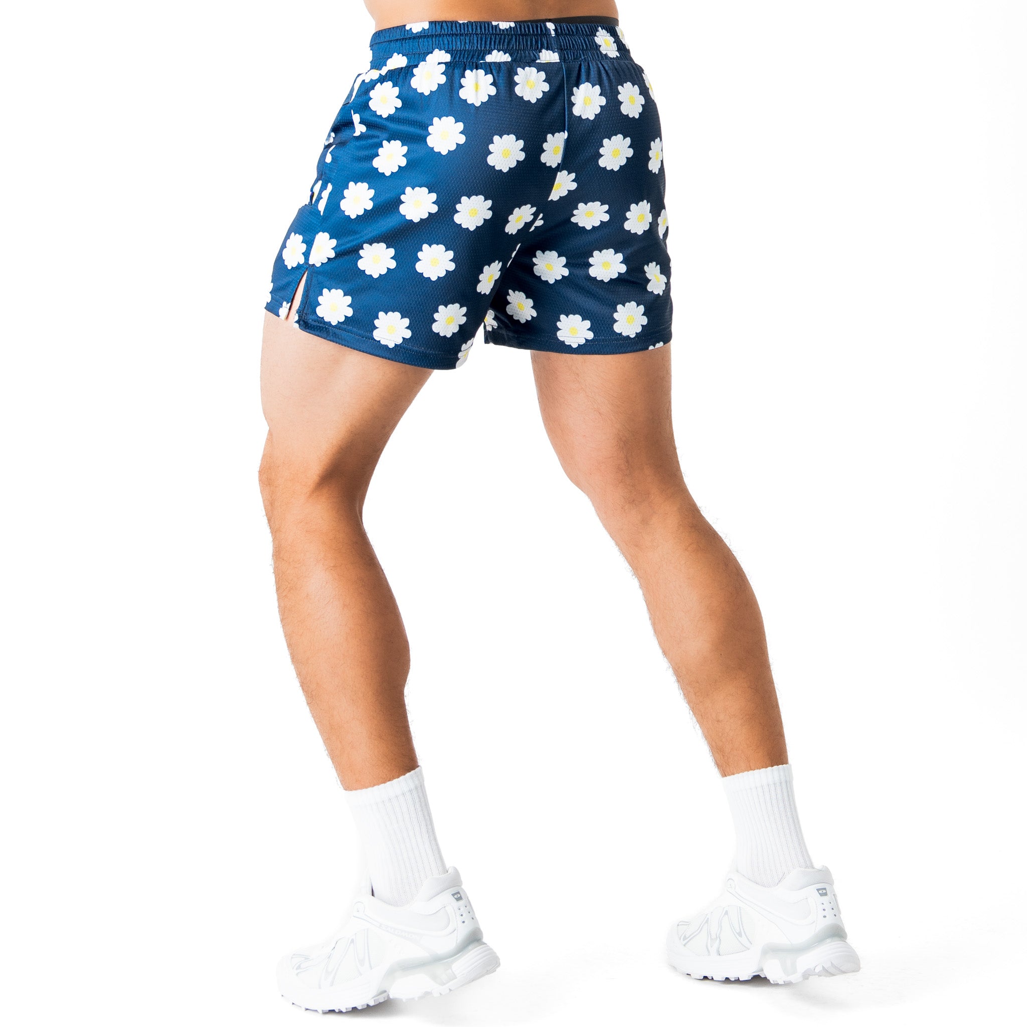 MUAY THAI SHORTS (MID THIGH CUT) DAISY - BLUE