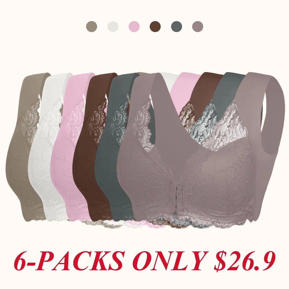 Women's Contrast Lace Hook & Eye Front PushUp Bra