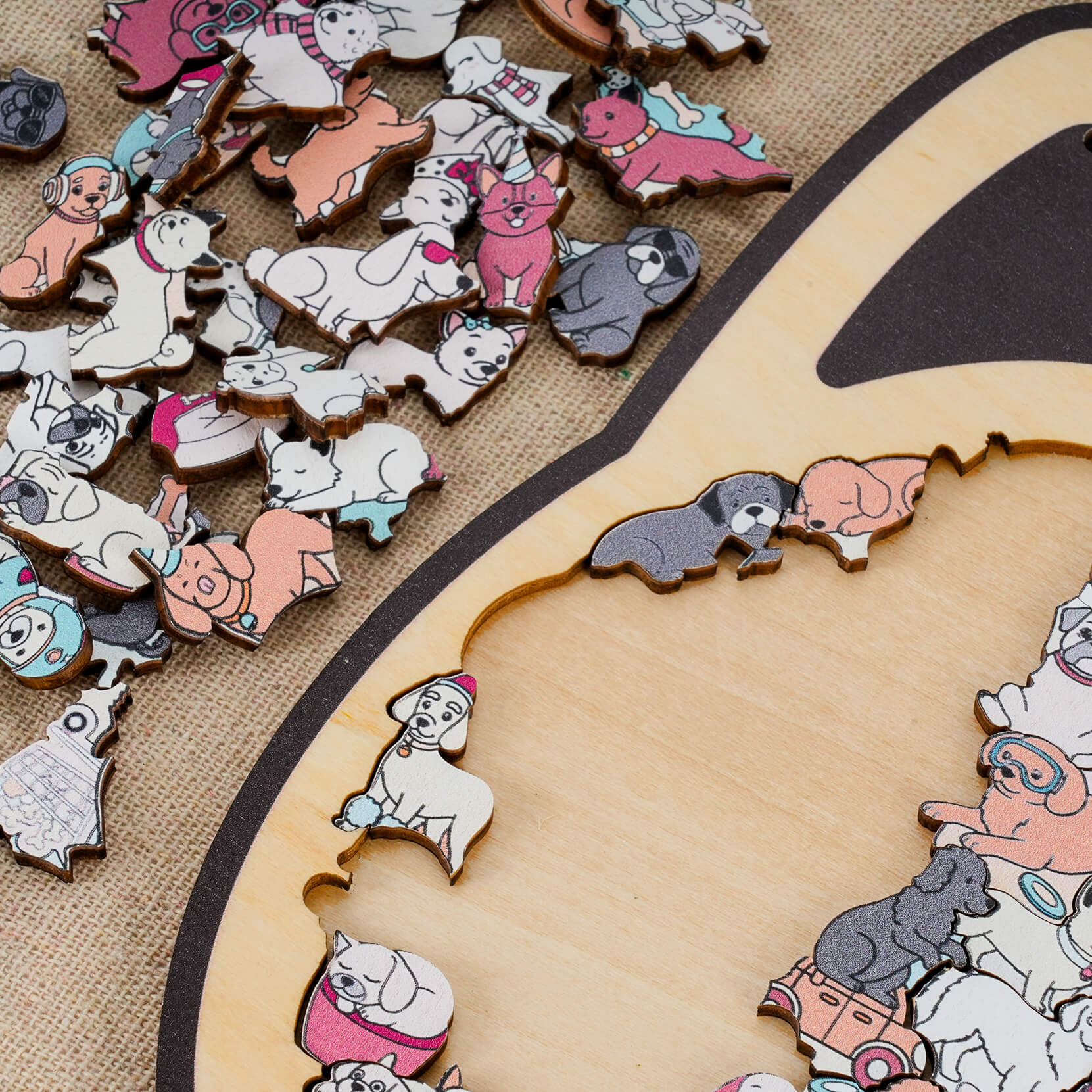 Morandi-Colored Cute Dog Shaped Wooden Jigsaw Puzzle