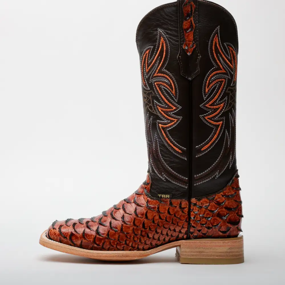 Cognac Python Leather Boots - Square Toe
