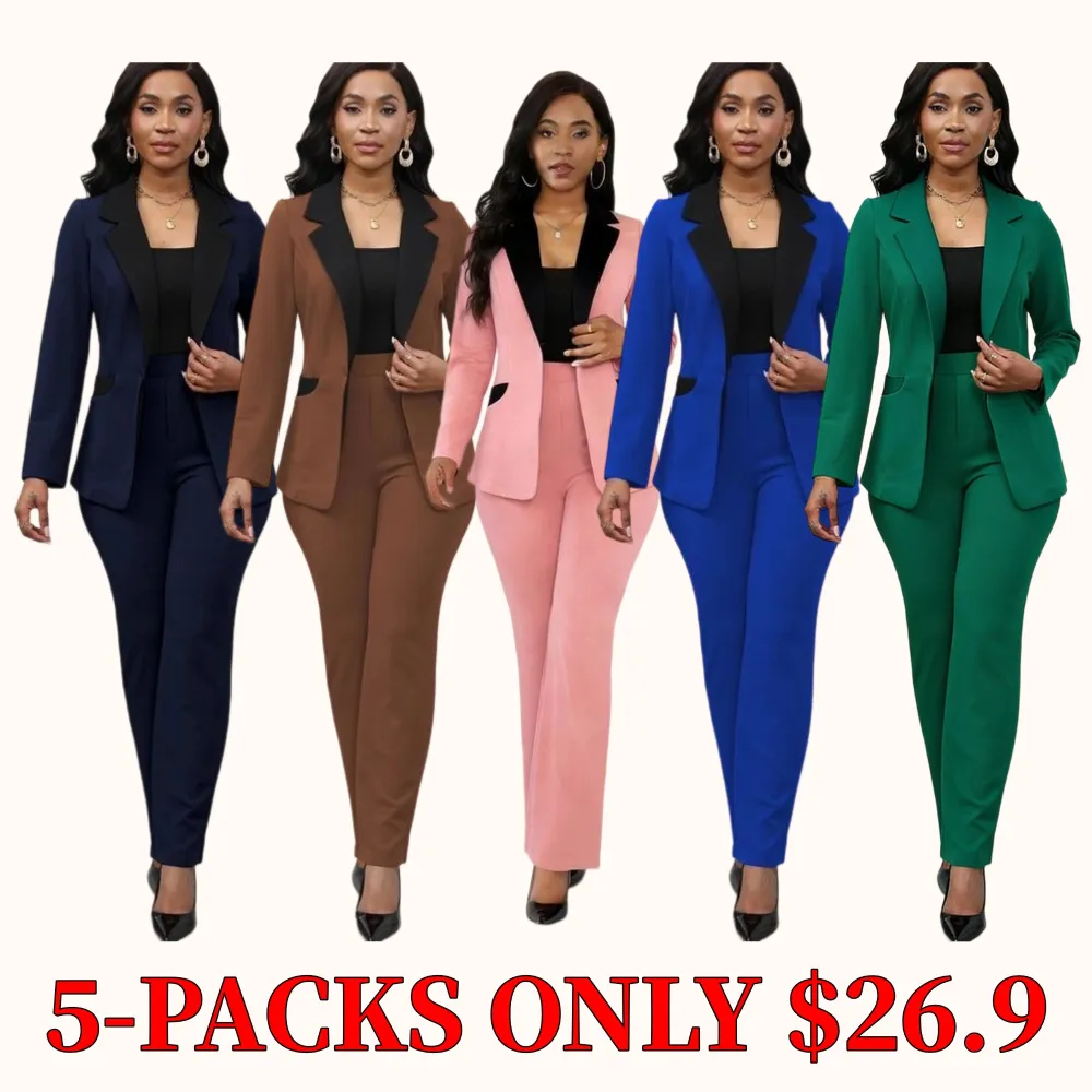 Women's color-block blazer and straight-leg trousers set