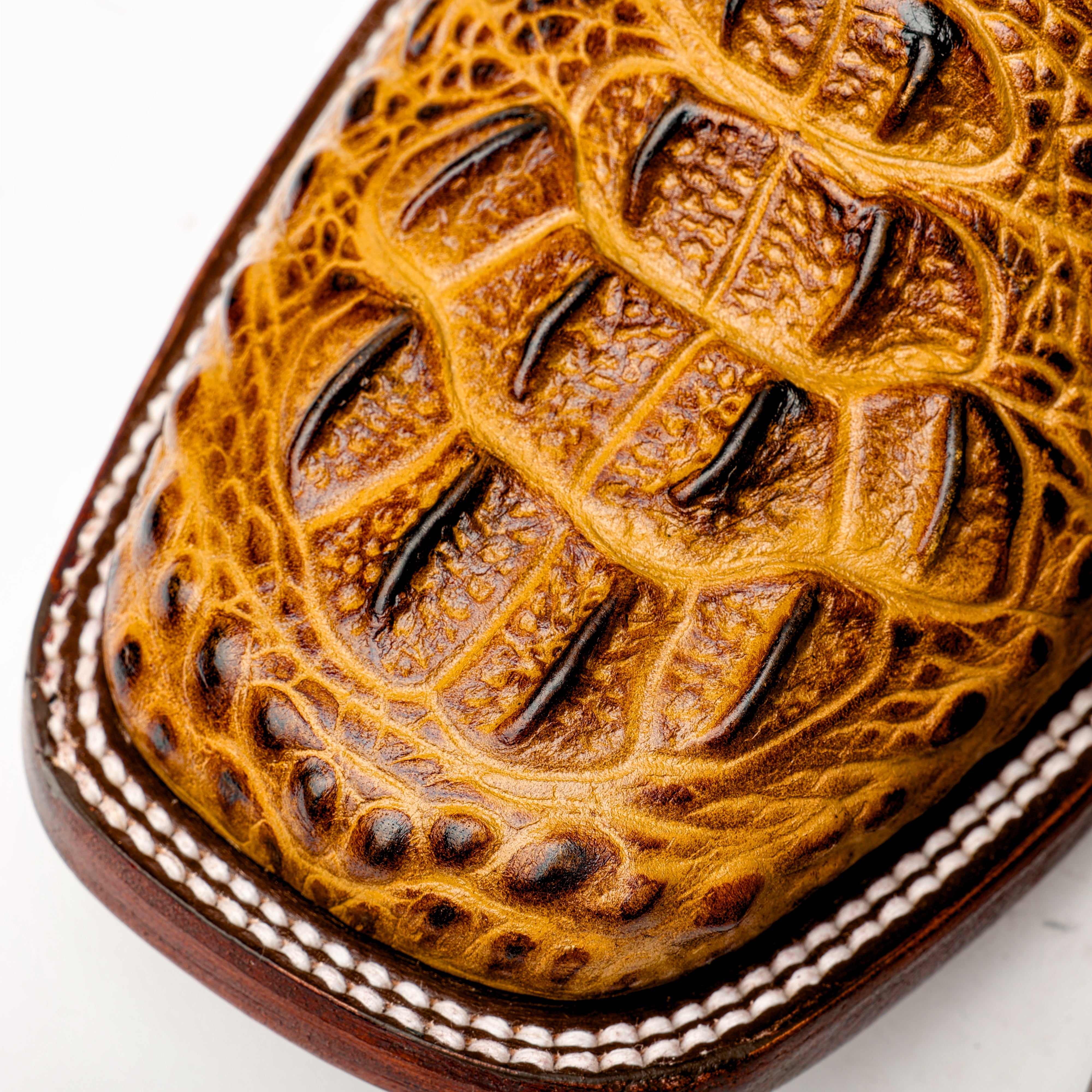 Honey Caiman Neck Leather Boots - Square Toe