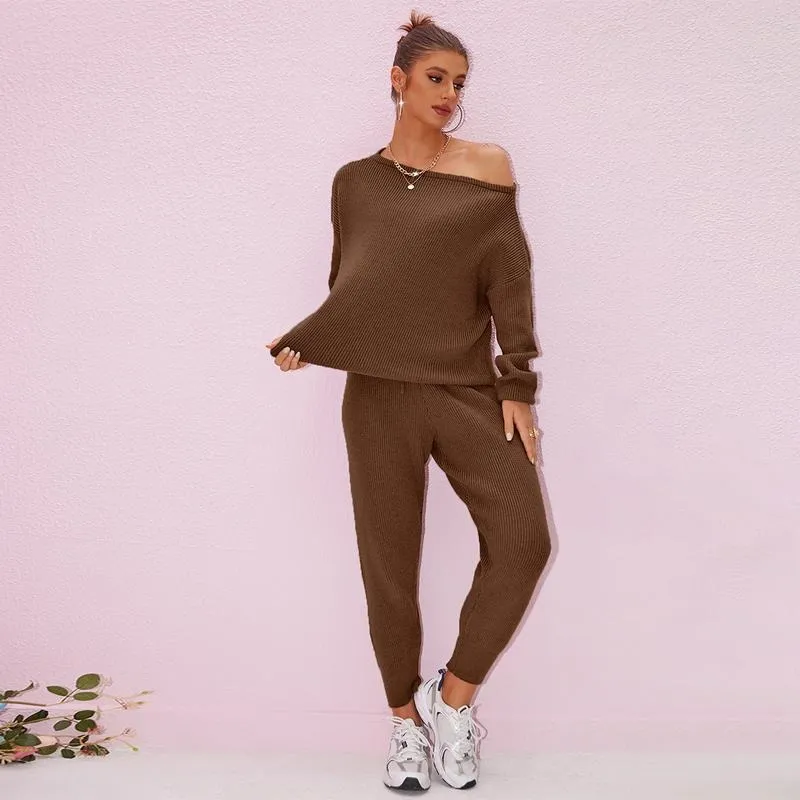 Women's 2025 Fall Winter Knit Set Oversized Sweater & Lounge Pants Matching Sets