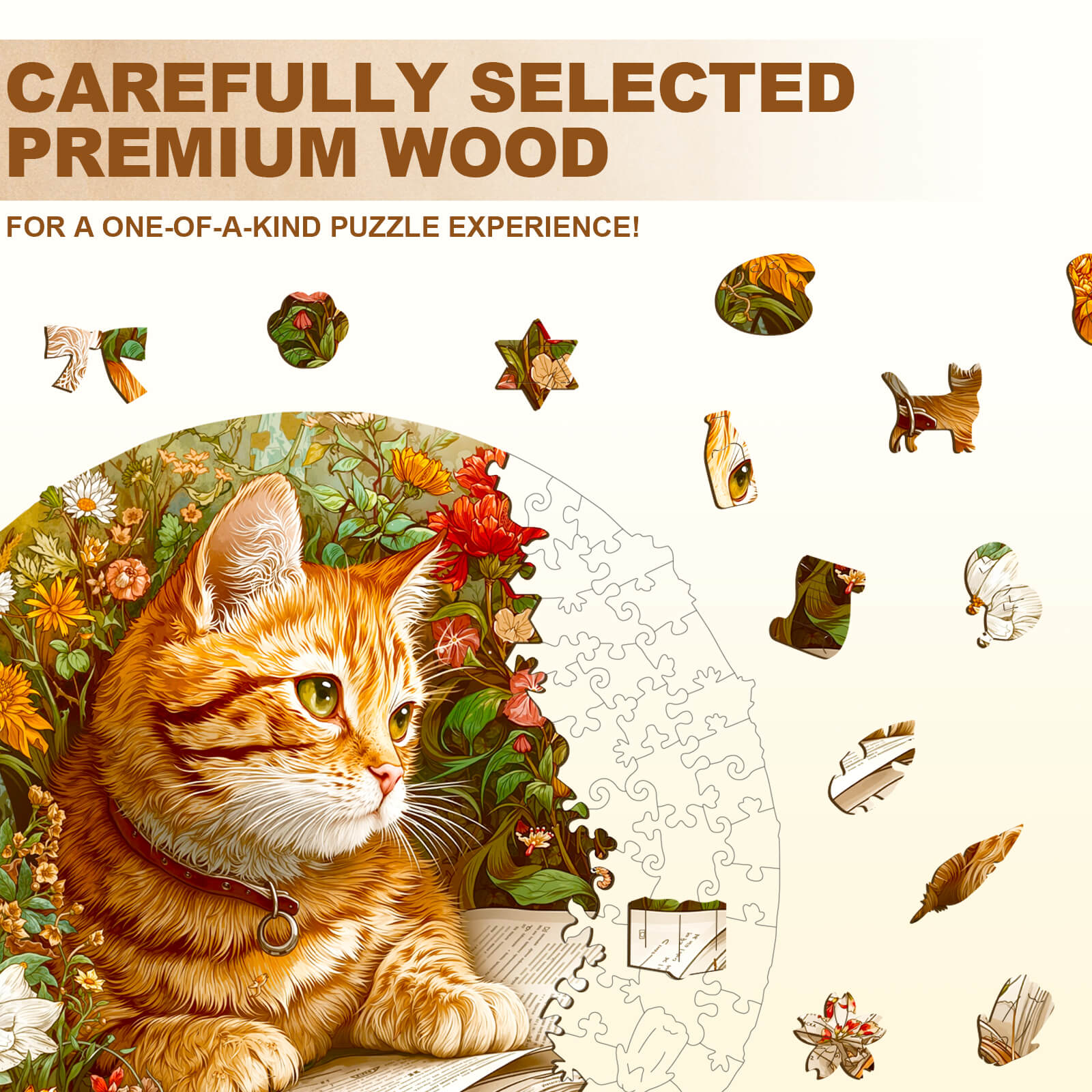 Flower Kitten Reading Wooden Jigsaw Puzzle