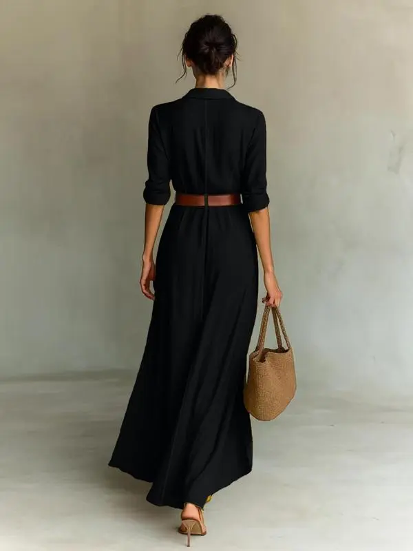 Elegant Autumn Dress for Women, Sexy Solid Color Ruched Design