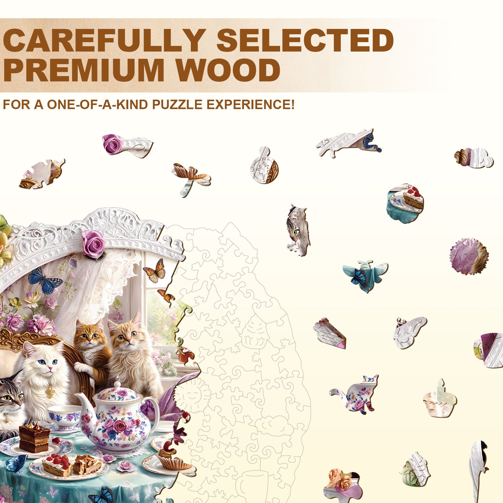 Cat Tea Time Wooden Jigsaw Puzzle