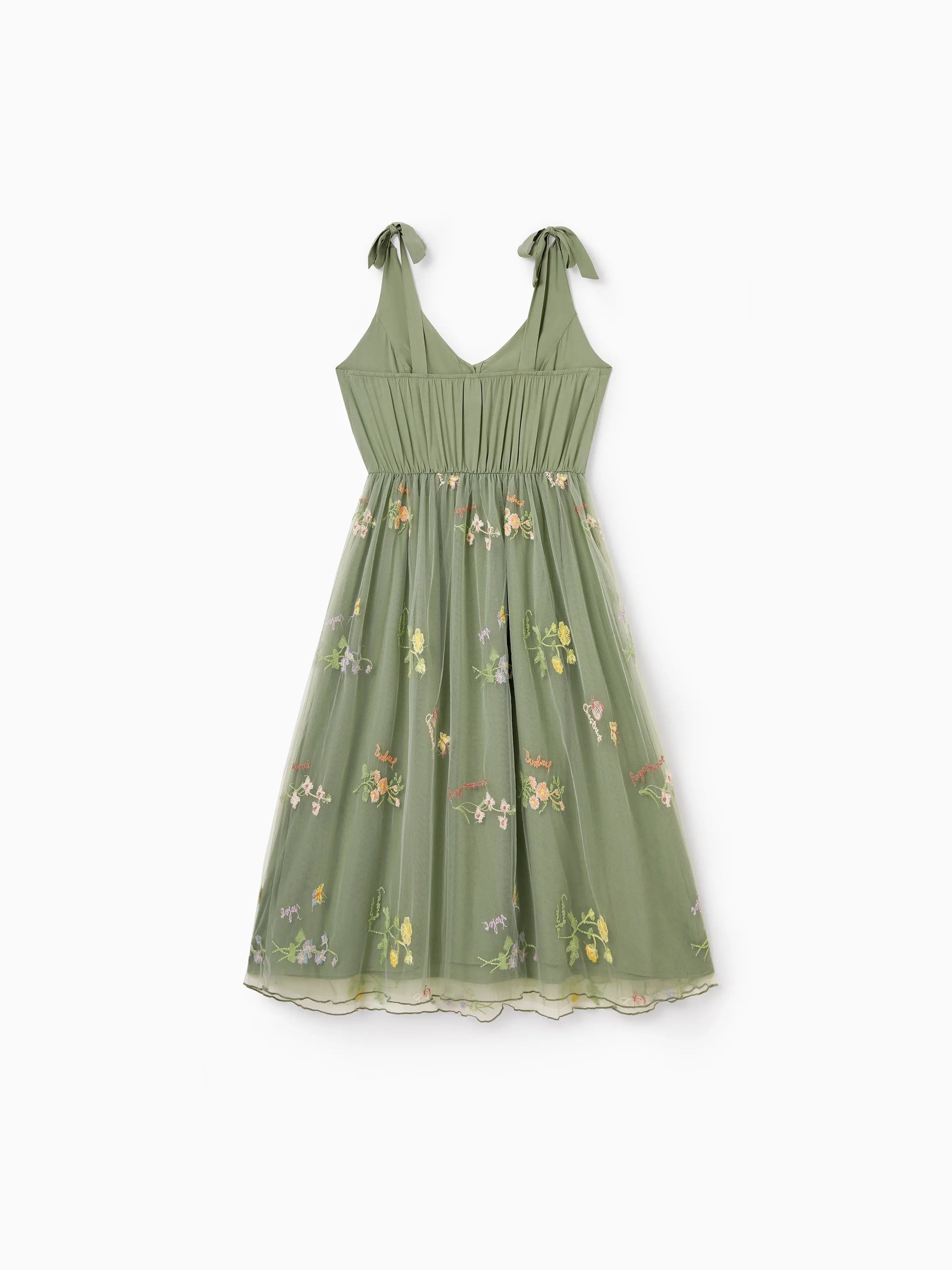 Family Matching Polo Collar Short-sleeve Shirt or V-neck Strappy Mesh Dress  Green