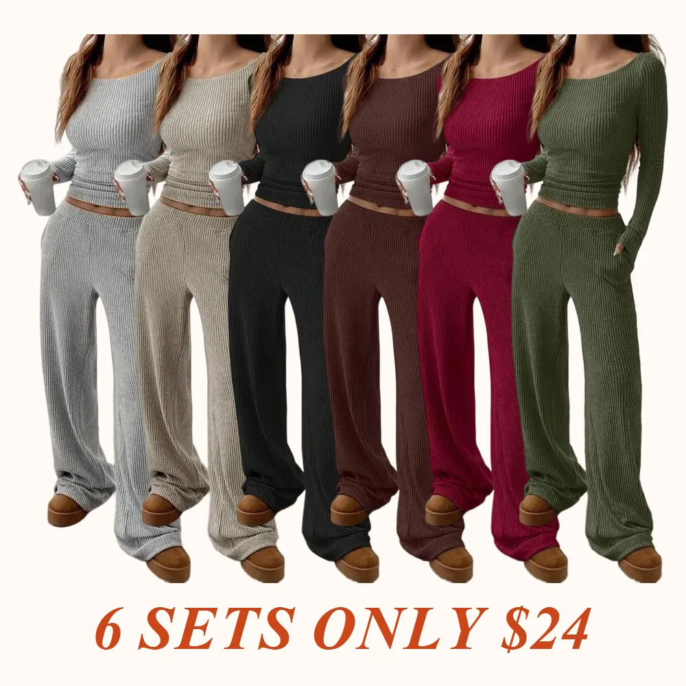 Women's Casual Striped Long Sleeve Top & Loose Pocket Pants Set