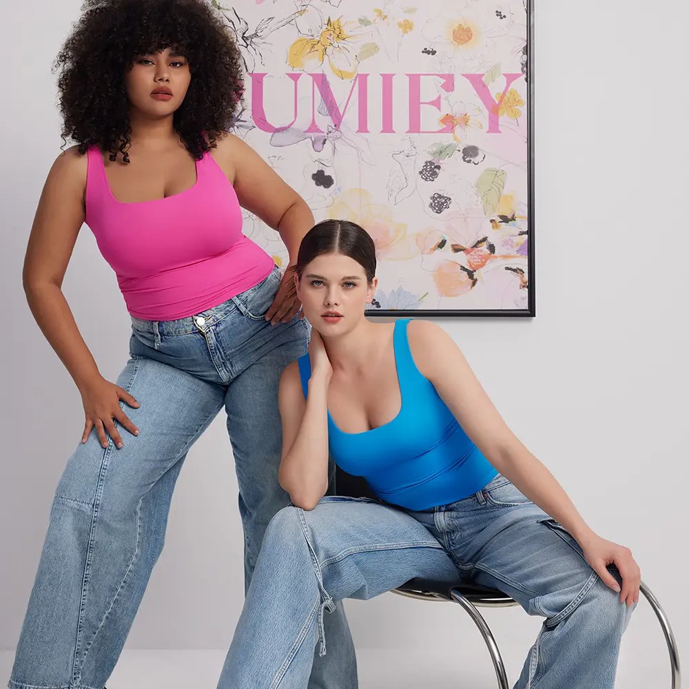 Women’s Square Neck Tank Top – Double Lined Sleeveless Minimalist Basic