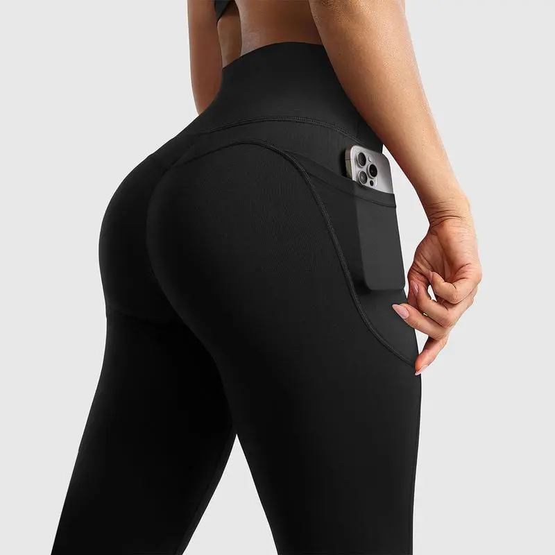 OYV Women Workout Flare High Waist Butt Lifting Casual Soft Leg Flared Bottoms with Pockets