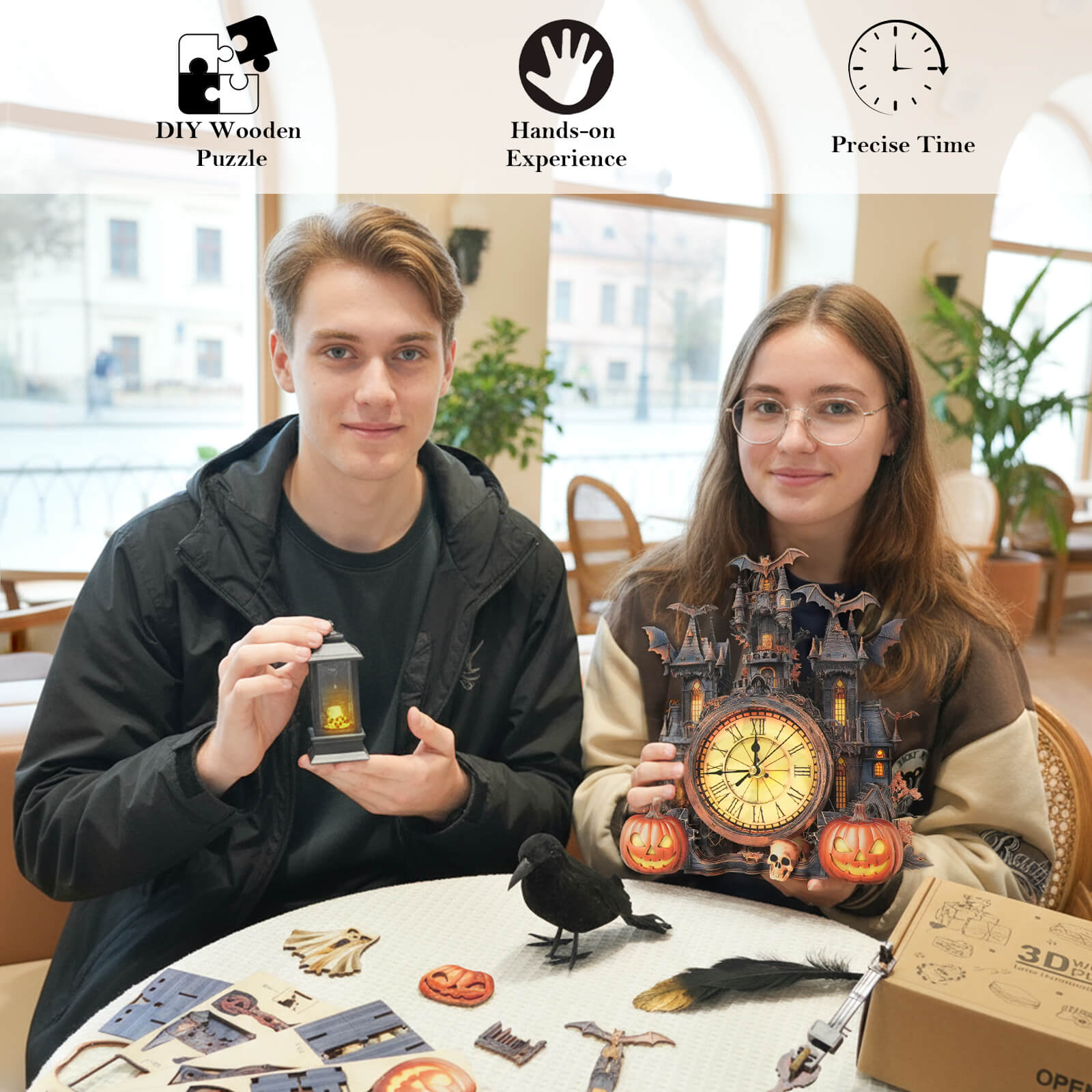 Mysterious Castle– DIY Wooden Clock, 3D Puzzle Craft Kit