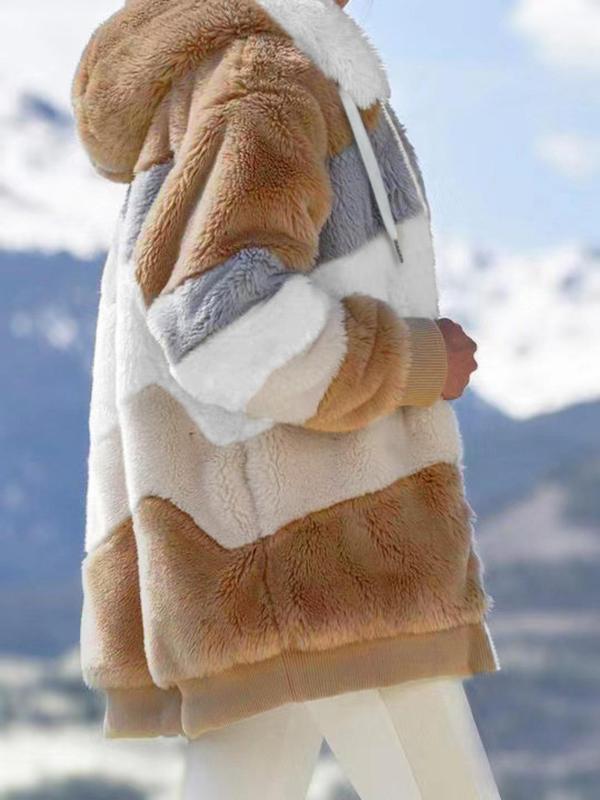 Women Long Warm Oversized Teddy Bear Coat Thick Fleece Faux Fur Hooded Jacket