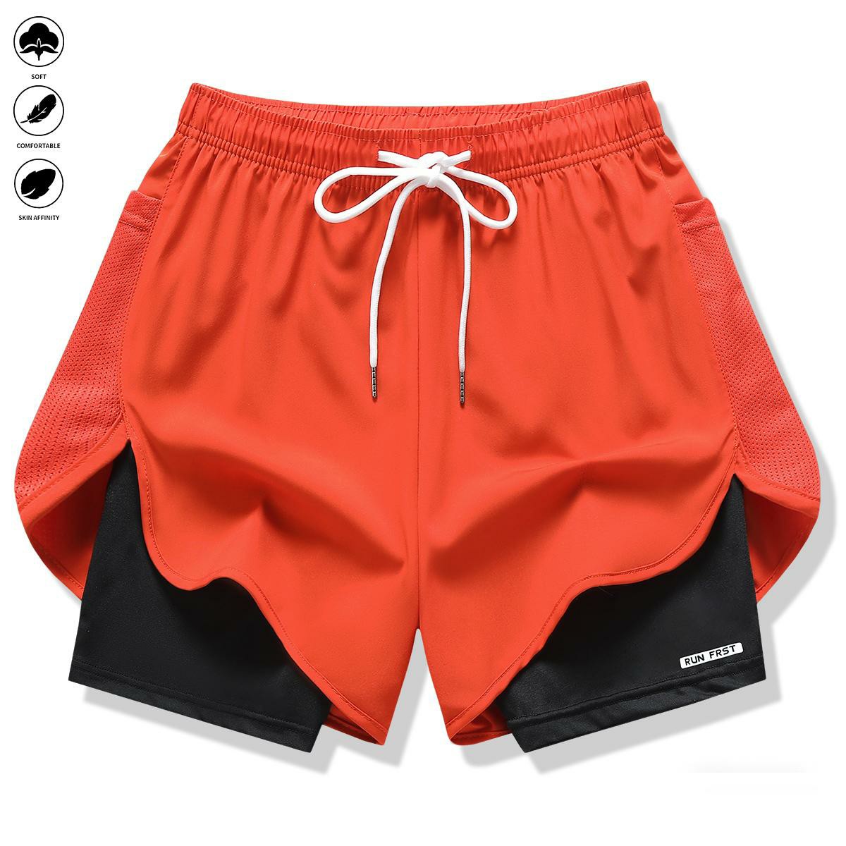 Pack of 3 women’s casual athletic pants, faux two-piece design, solid color, with inner lining, elastic drawstring waistband