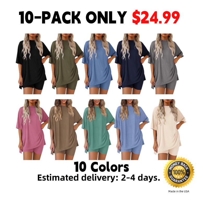 Women's Summer Two-Piece Lounge Set – Oversized Top & Biker Shorts, Soft & Comfy