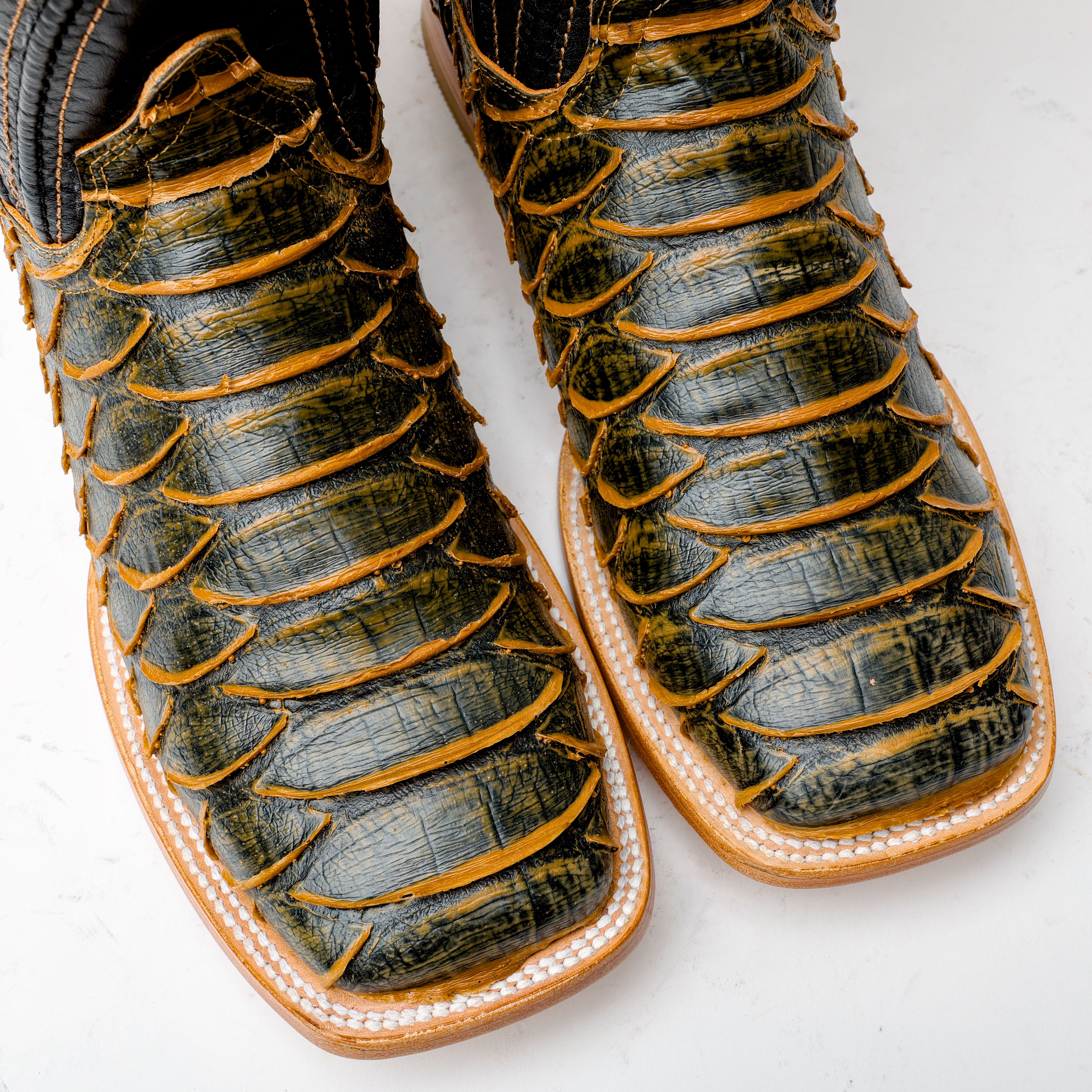 Light Rustic Brown Python Leather Boots - Square Toe