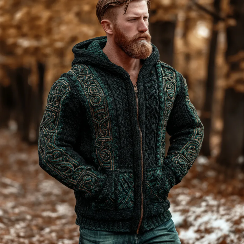 Viking Celtic Knot Men's Hooded Zip-up Sweater