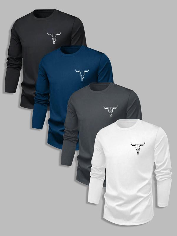 4 Packs Men's casual sports round neck long sleeve sweatshirt