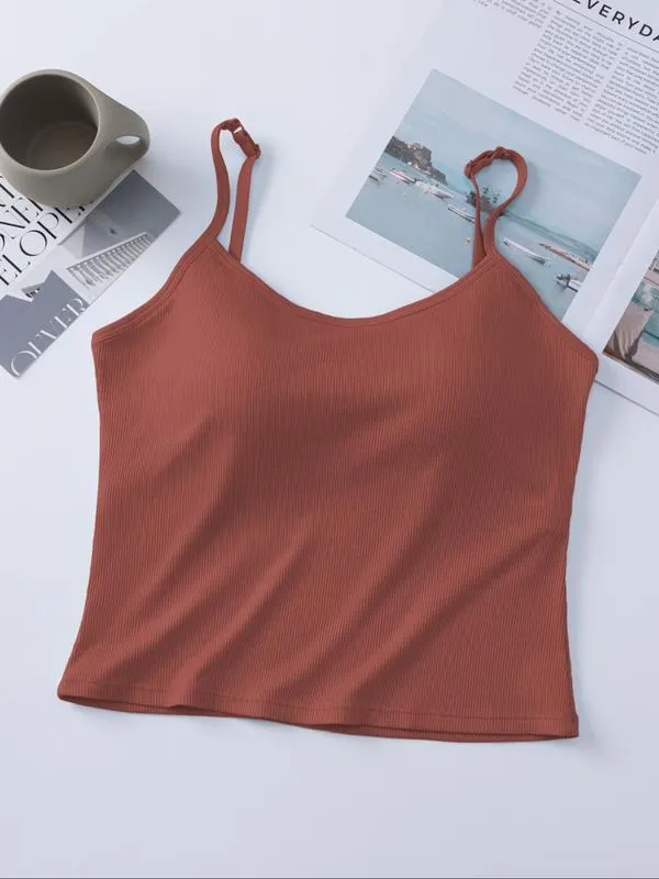 Women's Solid Ribbed Cami Top, Fitted Casual Sleeveless Crop Top for Daily Wear