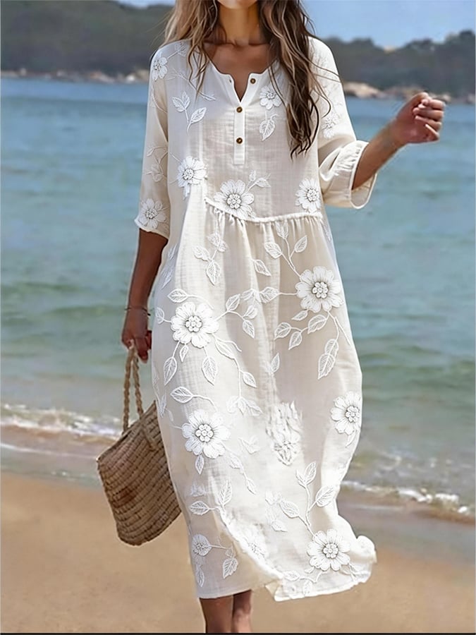 Women's Casual V-neck Printed Resort Dress- Fast Shipping