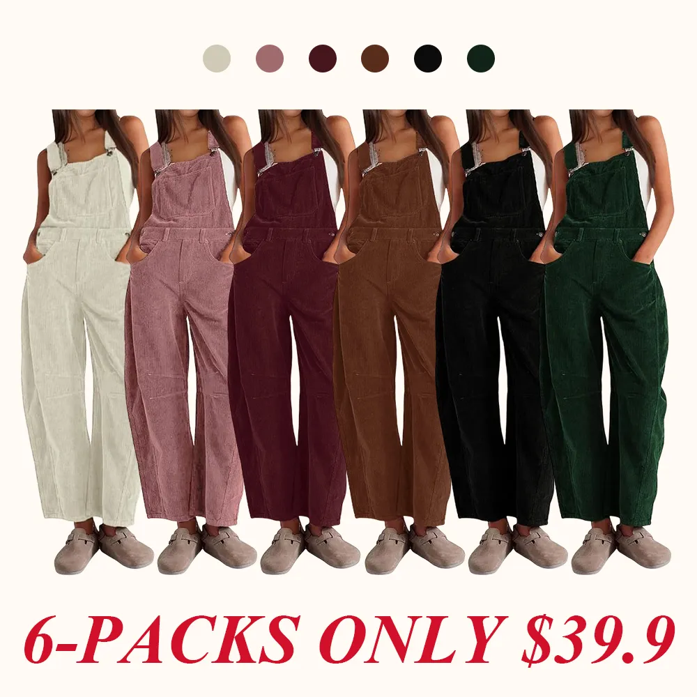 Women Barrel Wide Leg Bib Corduroy Pants