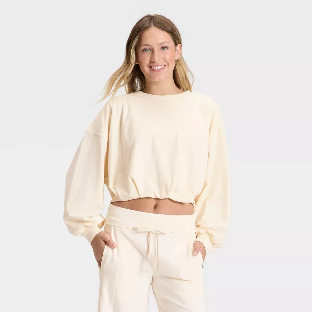 Women's Bubble Hem Long Sleeve Top & Wide Leg Pants Set