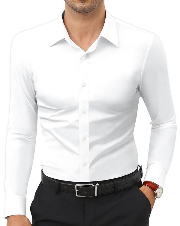 🔥10-Pack (one of each color)🔥Men’s Stretch Slim-Fit Long Sleeve Dress Shirt