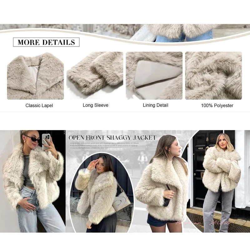 Women's Brown Faux Fur Coat Winter Fluffy Short Jacket