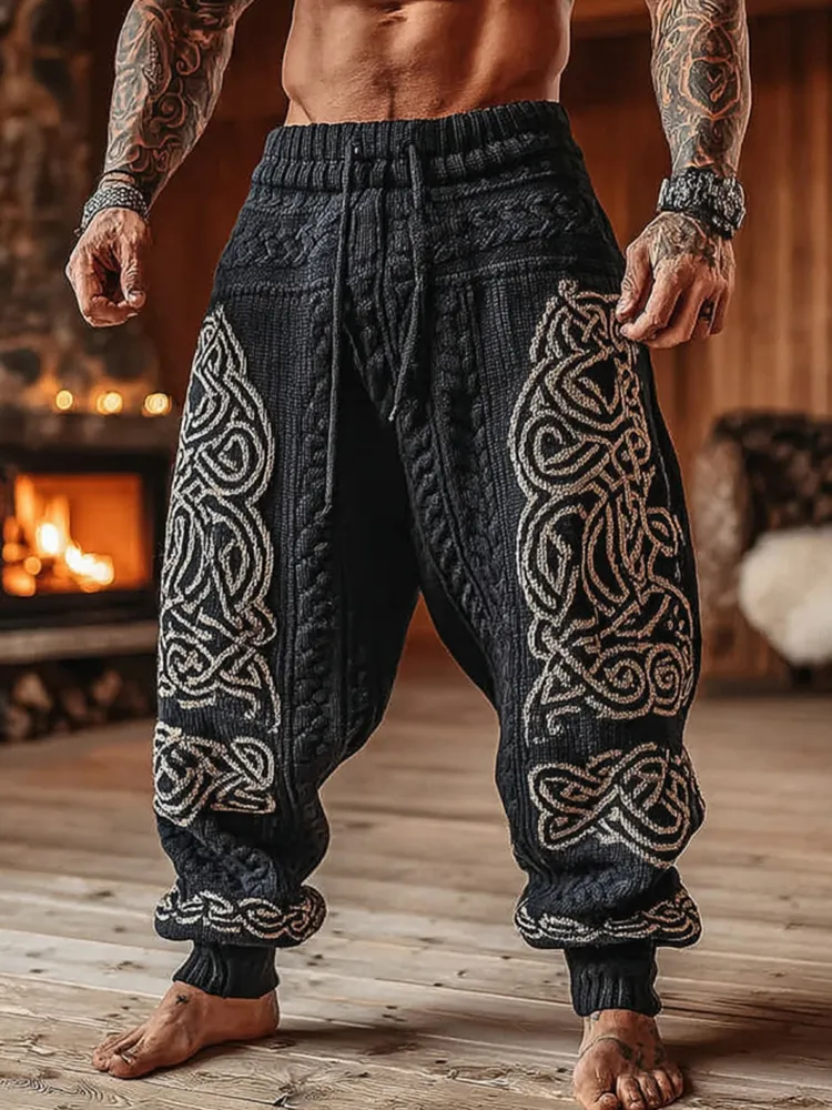 Men's Viking Tribal Celtic Geometry Pattern Art Knit Pants